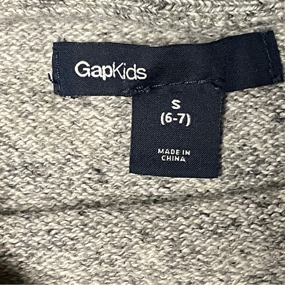 Kids GAP Heather Gray Sweater with Cat Face and Olive Trim 100% cotton sz 6/7 - Picture 4 of 9